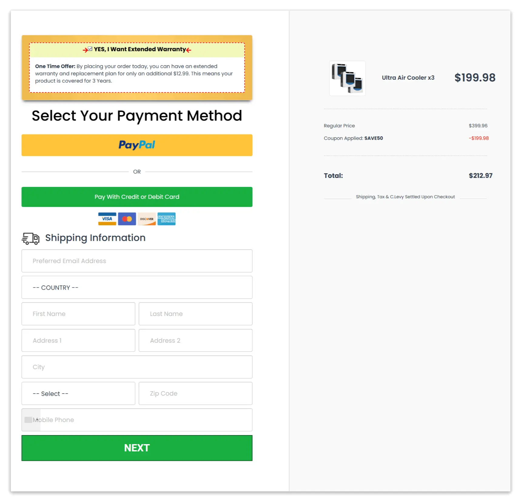 Ultra Air Cooler secure checkout page